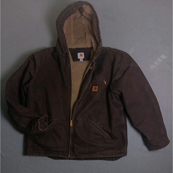 Carhartt Other - Carhartt Sierra Jacket Sherpa Lined J141 DKB Dark Brown Hood  Men’s XL